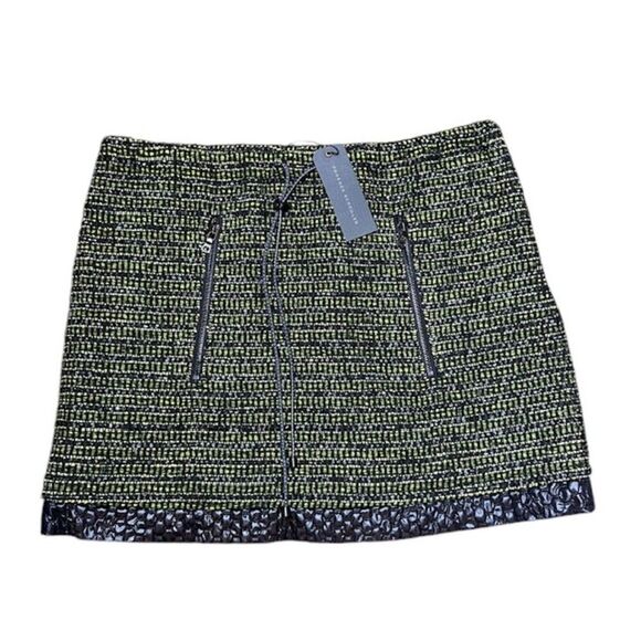 NWT Proenza Schouler Silk Wool Blend Tweed Mini Skirt Black / Lime Green Size 6 - Picture 1 of 13